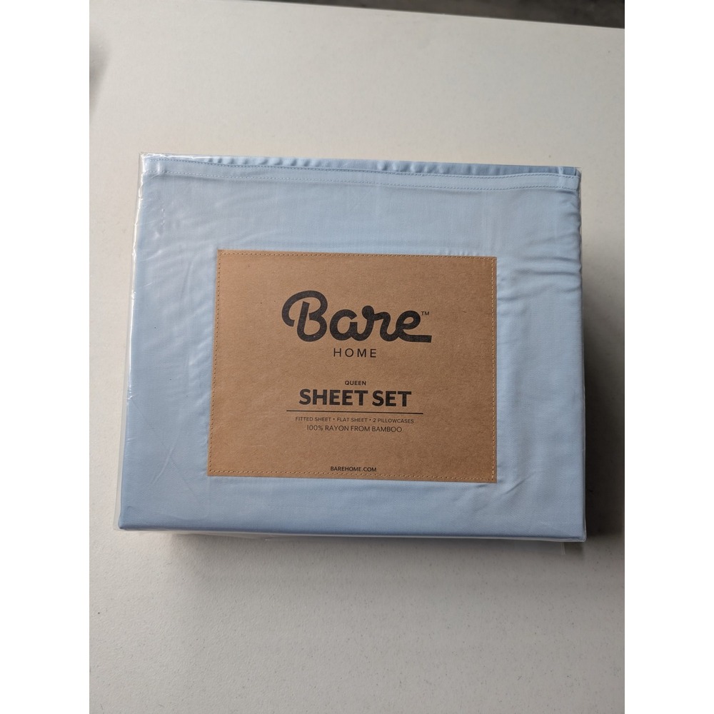 Bare Home Sheet Set Queen Blue NWT 100% Rayon from Bamboo 4 Piece Bedding